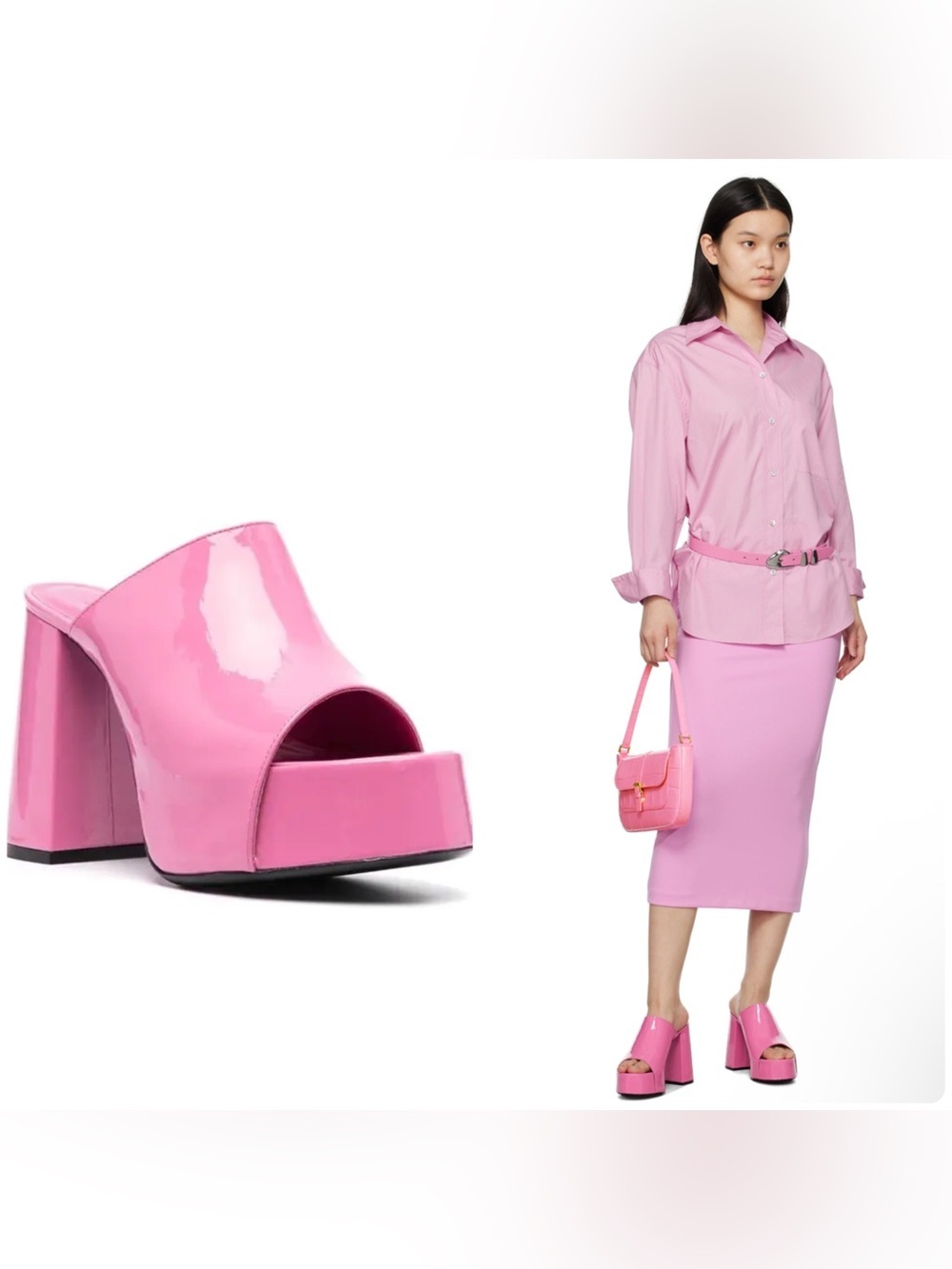 New! BY FAR Pink Brad Patent Platform 120mm Mule Sandals Barbie Pink💖 38 or US 8